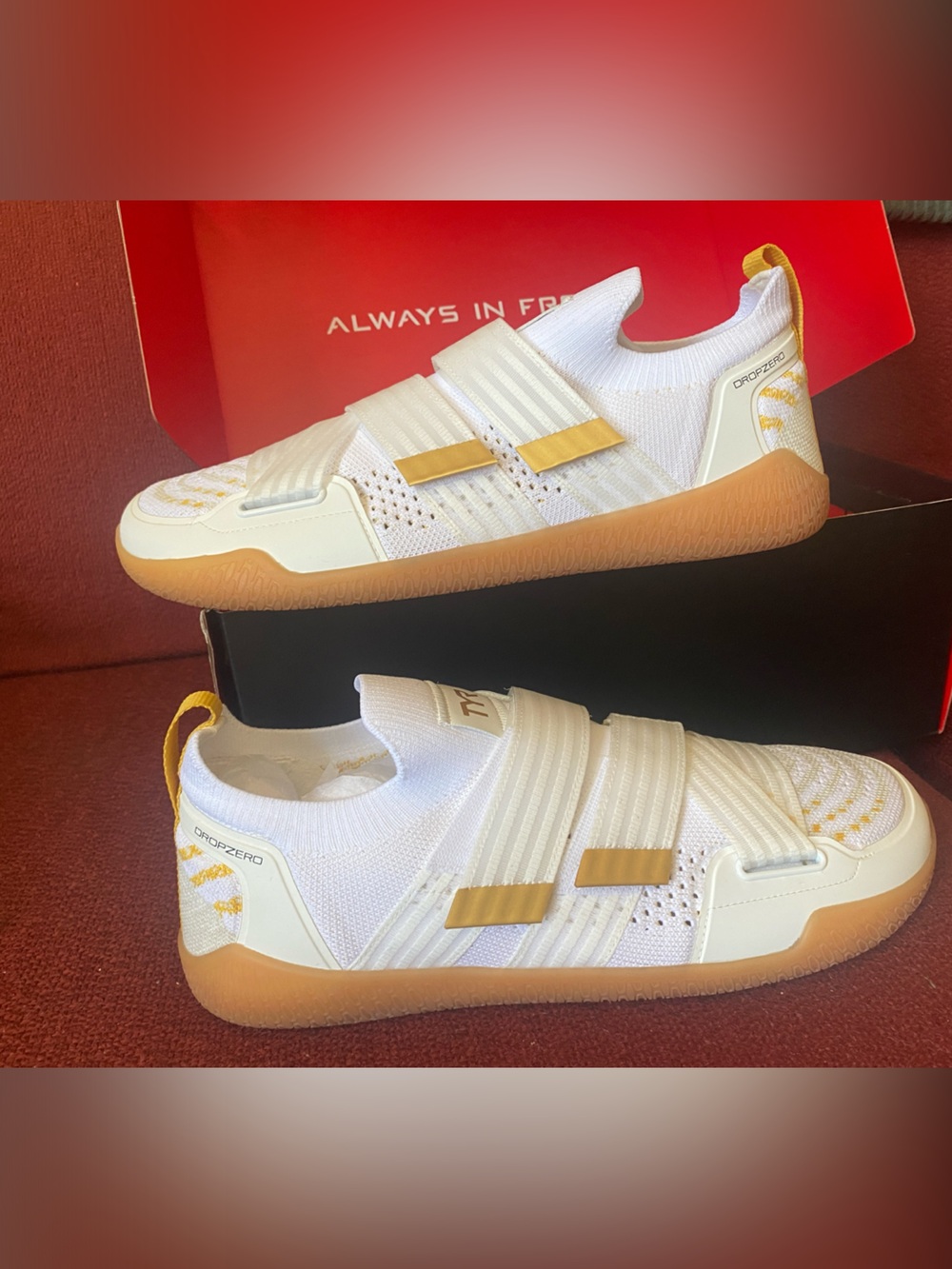 TYR White Training Sneakers with Gum Sole and Gold Accents